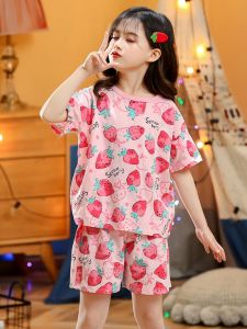 Summer Kids Pajamas Short-Sleeved Suit 100% Pure Cotton Thin Baby Girl Cotton Homewear Girls Half Sleeve