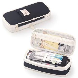 Korean Style Expandable Large Capacity Macaron Color Pencil Case Durable Polyester Material School Supplies Stationery Box