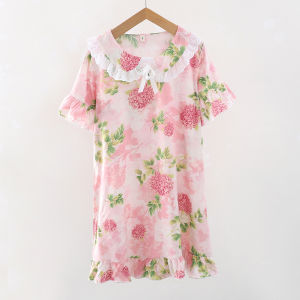 Cute Princess Style Cotton Blend Ruffle Collar Short Sleeve Home Dress for Girls Summer Comfortable Breathable Kids Clothing