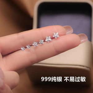 Pure Silver Star Shaped Earrings for Women Synthetic Zirconia Luxury Feel Unique Fashion Hoop Earrings Pierced Ear Jewelry