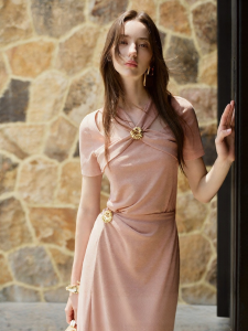 BADINA | Bathina Pink Shiny Sequin Chiffon Womens Shirt 2025 New High-End Sensation Niche Design Sensation Elegance Exquisite Top