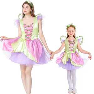 Green Fairy Flower Fairy Halloween Costume Womens Set Parent-Child Style Princess Skirt Party Performance Apparel