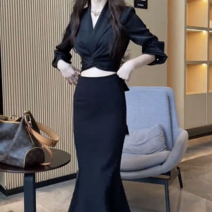 Elegant French Design Womens Shirt Slim Fit Tie Waist Asymmetrical Long Sleeve Polo Collar Regular Length Glue Fiber Shirt