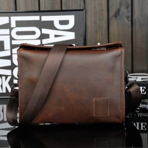 [SG Seller] PU leather crazy horse mens casual retro crossbody double twist lock design  bag