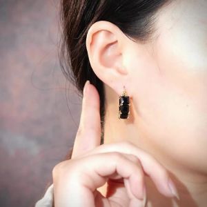 Huitan Princess Square White/Black CZ Hoop Earrings for Women Luxury Accessories Wedding Party Temperament Elegant Lady Jewelry