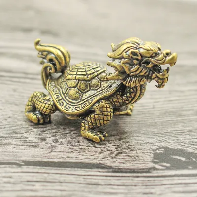 Mini Copper Dragon Turtle Lucky Animal Desktop Decoration Craftsmanship Retro Style Home Decor Small Sculpture Gift for Couples