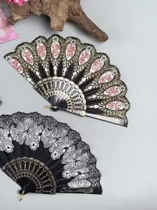 2024 Vintage Silk Fan Floral Pattern Decorative Wedding Party Chinese Japanese Bamboo Fan Dance Hand Fan Flower Fan