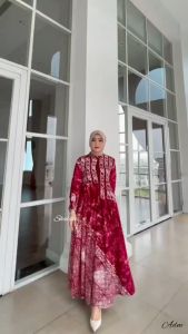 BURGUNDY DRESS GAMIS TWILL RAYON CANDI MEKAR GAMIS BATIK CAP PEKALONGAN GAMIS BATIK SHALDA
