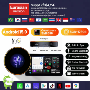 Touchable Android 17 CarRocket Android Auto Wireless CarPlay AI TV Box QCM6350 8-Core Split Screen128G For Netflix Play Store