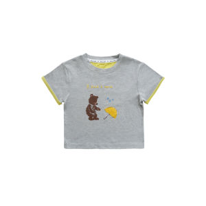 AnnieGirl Premium Cotton Embroidered Bear Print Cartoon T-Shirt Girls Color Block Short Sleeve Summer New Arrival Casual Loose Fit