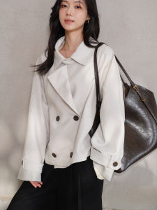 British Style Autumn Double Breasted Loose Fitting Short Coat