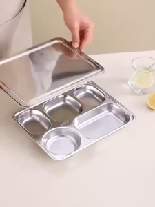 Khay cơm inox 4 ngăn 5 ngăn 33x23x4.5 cm - chia ngăn tiện lợi dùng cho học sinh công nhân nhân viên văn phòng