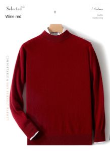 100% Pure Merino Wool Mens Semi High Neck Pullover Solid Color Plus Size Casual Sweater Autumn And Winter Sports Cashmere Top