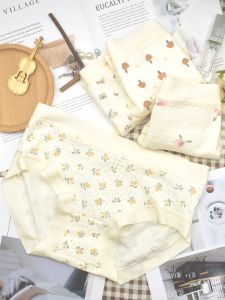 Antibacterial Cotton Underwear Set of 3 Girls mid Waist Breathable Floral Print Comfortable Cotton Vagina for Young Women