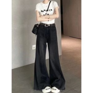 กางเกงยีนส์ทรงหลวมเอวสูงสไตล์อเมริกันย้อนยุคสำหรับผู้หญิง กางเกงขายาวทรงตรงทรงสลิมฟิต กางเกงขายาวทรงหลวมสำหรับฤดูใบไม้ร่วง