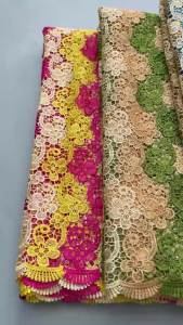 African Guipure Cord Lace Fabric - Purple & Beige Floral Embroidery Nigerian Water-Soluble Textile For Wedding Dresses