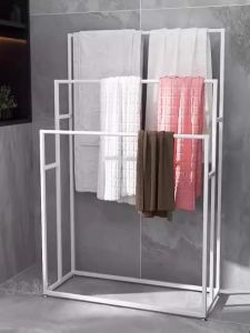 Nordic Style Bathroom Towel Rack Stand Storage Organizer Hanging Clothes Rack Kitchen Cloth Holder No Drilling Required