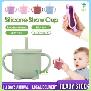 【COD】Baby Training Silicone Straw Cup Anti Choke Sippy Cup Free BPA Baby Bottle Baby Drinking Cup Kids Cawan Budak Food grade silicone material Cute cartoon design