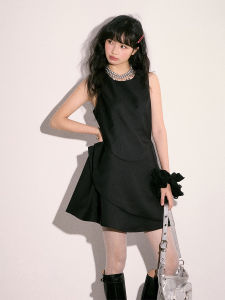 Pure Color Vest Dress Womens Miu Style Casual Sleeveless Spring Summer Autumn Black White Iris Flower Print Cream Kitten Dress