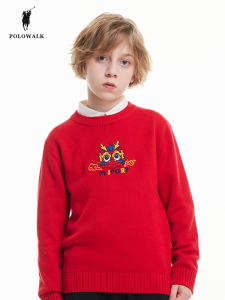 เสื้อสเวตเตอร์สีแดง POLOWALK เสื้อผ้าเด็กชายปีมังกร 2024 เสื้อผ้าสำหรับเด็กวัยรุ่น ชุดไปงานวันเกิดของเด็กชาย ชุดกันหนาว