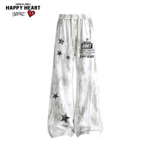 CHARLES JANGS HAPPY HEART | Peach Heart American Stars Trendy Tie-dye Casual Long Pants