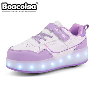 Boacoisa 4 Wheel Roller Skate Shoes For Girls Kids Flashing Light Sport LED Light Luminous Sneakers Outdoor Casual Children Boys