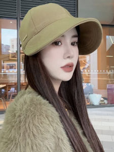 หมวกเบสบอลผ้าขนสัตว์ฤดูใบไม้ร่วงและฤดูหนาวสำหรับผู้หญิง ทรงหางม้า อบอุ่น หน้าเล็ก หมวกตกปลา หมวกช้าง