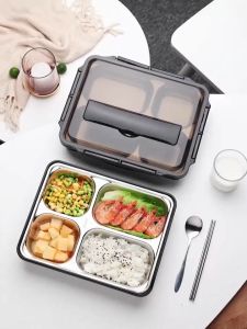 Foodbox Lunch Box กล่องข้าว กล่องอาหารกลางวัน 4 ช่อง กล่องข้าวสแตนเลส Food Grade แช่ตู้เย็นได้ อุ่นไมโครเวฟ