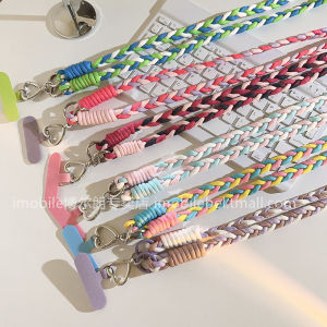 Japanese and Korean Ins Phone Case Go out Long Neck Rope Stylish Mix Color Knitted Belt Crossbody Phone Rope Durable Strong Twist Braid Side Hanging Rotatable with Clip Lanyard Mobile Phone Strap Rope