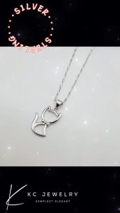 KC Jewelry S925 White Gold Plated Cat Pendant/Loket Kucing S925 Perak Celup Emas Putih/925纯银镀白金猫猫吊坠
