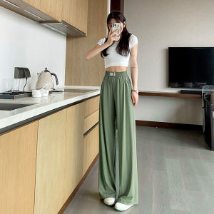 YAMIANNV | Quần ống rộng bằng lụa băng cỡ lớn dài đến sàn cỡ lớn thoải mái thường ngày cạp cao quần dài thẳng mùa hè cho nữ