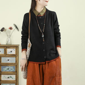 QIANQIUFEIYAN | Áo Kẻ Cardigan Hoa Cổ Điển Mới Thu