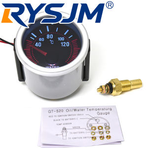 RYSJM | 12V Auto 52MM Water Temperature Gauge with Sensor 1/8NPT Smoke Lens 40-120℃ Water Temp Meter for Petrol Car White LED Light