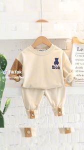 ชุดกันหนาวเด็ก การ์ตูนน้องหมีสุดเท่ ชุดเซ็ต 2ชิ้น เสื้อแขนยาว+กางเกงขายาว เกรดพรีเมี่ยม สูงสุด เสื้อปักรูปหมี ใหม่ล่าสุด สี80-120 ผ้านุ่มๆ