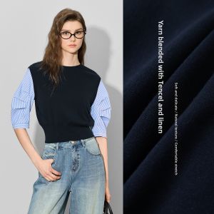 BEIQIANI | Short Round Neck Patchwork Stripe Designer Sweater for Women