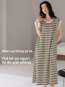 MiiOW | Áo ngủ cotton nguyên chất mùa hè cho nữ cỡ lớn Áo ngủ dài có đệm ngực tự thân thoáng khí Quần áo mặc nhà đơn giản