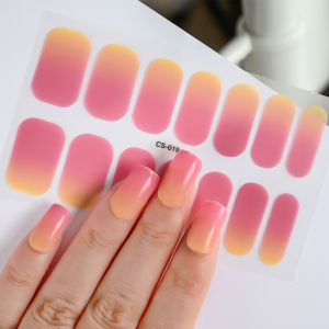 14Tips/Sheet Pink Full Cover Gel Nail Sticker Semi-Cured UV/LED Lamp Cured Nails Polish Wraps Long-Lasting Adhesive Manicure Tip