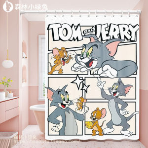 Thickened Cat And Mouse Cartoon Bath Curtain Waterproof Shower Room Partition Mold Proof Dry Wet Separation Bathroom Decor