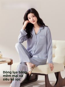 Bộ đồ ngủ MiiOW cho nữ làm bằng lụa băng tay dài quần dài rộng rãi thoáng khí