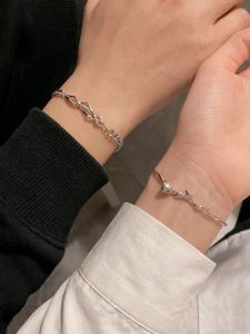 999 Pure Silver Couple Bracelets Rose And Thorn Design Womens Luxury Minimalist High-End Feeling Hand Chain Valentines Day Gift