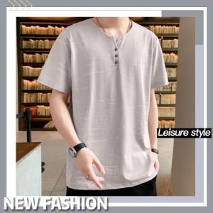 เสื้อยืดคอวี เสื้อยืดแขนสั้น เสื้อยืดแขนสั้นผู้ชายฤดูร้อน คอแต่งกระดูมสุดชิค ลายหินอ่อนสีสุภาพ คอนเฟิร์ม QXshop