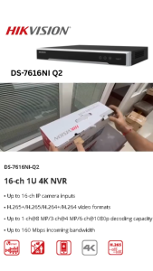 Hikvision DS-7616NI-Q2 NVR IP Camera CCTV 16 Ch 8MP 2 Slot Harddisk