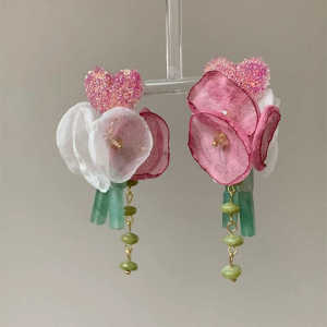 Colorful Beach Vacation Oversized Pink Flower Tassel Earrings Unique Design High-End Lightweight Luxury Ear Jewelry