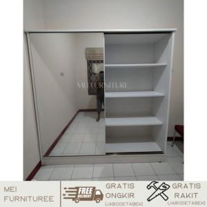 Lemari sliding door 2 pintu full cermin frameless - lemari pakaian sleding door murah