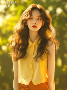 Áo Thun Nữ Tay Ngắn Màu Vàng Mùa Hè Mới Cỡ Nhỏ Thanh Lịch Cao Cấp Không Tay Áo Thun Polyester Phong Cách Thường Ngày