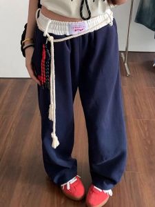 Quần Nỉ Nữ Dáng Rộng Mùa Xuân Thu Quần Thể Thao Ống Đứng Cạp Cao Quần Ống Rộng Kiểu Mỹ Quần Dài Thoải Mái