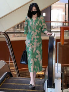 Elegant  Silk Dress Womens Loose Knee-Length Printed True Silk Skirt Spring Summer New Style Fashionable A-Line Dress