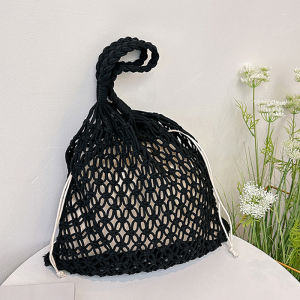 Túi Đeo Vai Móc Len Bohemian Nữ Túi Tote Đi Biển Mùa Hè Túi Xách Cói Raffia Túi Đan Len Mềm Mại Phong Cách Giản Dị Có Khóa Kéo