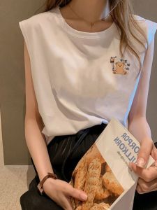 เสื้อกั๊กแขนกุดหลวมๆ สำหรับผู้หญิงในช่วงฤดูร้อนปี 2024 เสื้อชั้นในกีฬาแบบลำลองสำหรับใส่ด้านนอก เสื้อผ้าทำงานสีพื้น