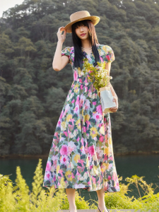 INLIFE | French Style V-neck Waist Slimming Dress
